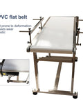 Beefy Stainless Steel PVC Flat Belt Conveyor With Adjustable Speed And Double Guardrails, side view, 53.15x15.7 inches