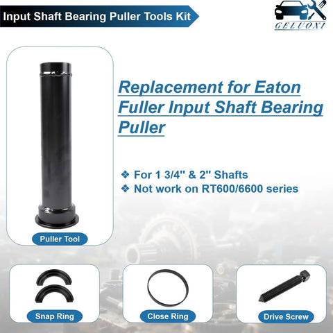 GELUOXI input shaft bearing puller tool kit; black cylindrical puller rod for Eaton Fuller 1 3/4 in and 2 in shafts.