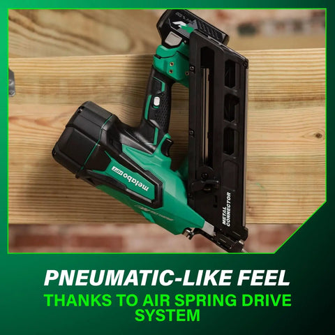 36V Cordless Metal Connector Nailer With MultiVolt 2.5Ah Battery, Cranks 1-1/2 To 2-1/2 Inch Nails, 900 Nails Per Charge, Pro Tools Innovation Award Winner, NR3665DA on wooden beam