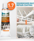 White Dishwasher Rack Repair Kit 1.7oz Coating With Rust Touch Up Paint, Food Safe Waterproof shown applied on dishwasher rack.