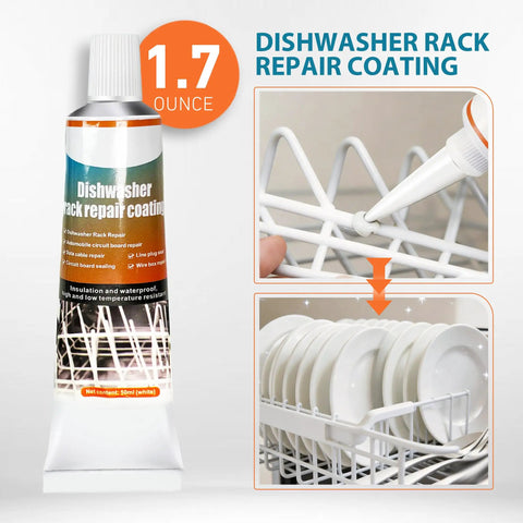 White Dishwasher Rack Repair Kit 1.7oz Coating With Rust Touch Up Paint, Food Safe Waterproof shown applied on dishwasher rack.