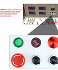 Electrical control panel with various controls and indicators for 22mm Piezo Buzzer With Red Indicator Light 12V DC AC LED 7/8 Inch Mount Intermittent Beep Alarm Flash Signal For Electrical Control Panel DIY 2 Pack Built Tough Flame Resistant Housing Easy Install.