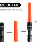 4 Pack 11-Inch Traffic Wand LED Flashlight With 7 Red Flash Modes detailed size view, using 3 AAA batteries, 11-inch length