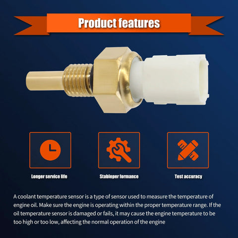 Side view of brass-threaded HiSport engine coolant temperature sensor with white plastic connector.