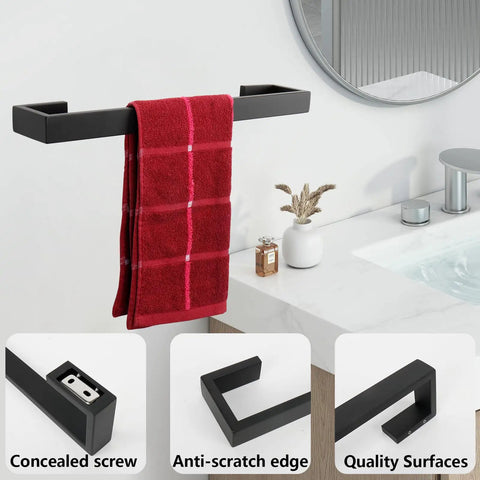 Rustproof 5 Piece Bathroom Hardware Set In Brushed Gold Stainless Steel SUS304 Includes 16 Inch Hand Towel Bar with red towel