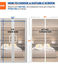 Diagram showing Magnetic Screen Door Fits 72 By 80 Inches Openings With 74 By 81 Inches Screen guide for door measurement.