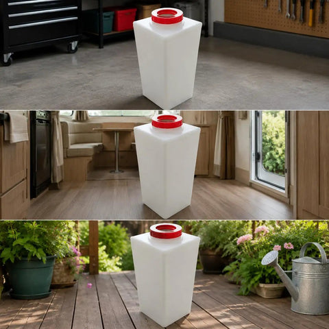 Heavy Duty RV Fresh Water Tank For Camping And Farm Use, Vertical Water Storage Container With Threaded Connection in outdoor setting