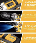 Heavy Duty Workhorse 20V Cordless Drill And Driver Tool Kit With 10Mm Keyless Chuck features variable speeds and LED lights.