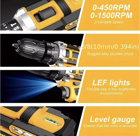 Heavy Duty Workhorse 20V Cordless Drill And Driver Tool Kit With 10Mm Keyless Chuck features variable speeds and LED lights.