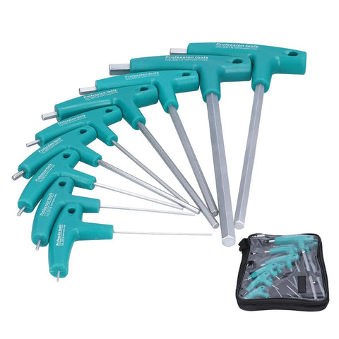 Chilled T Handle Hex Wrench Set with 9 Double Head Chrome Steel Keys Featuring Non Slip PP Grip For Home Furniture Repair And Auto Maintenance In Cool Storage Bag, 9 sizes