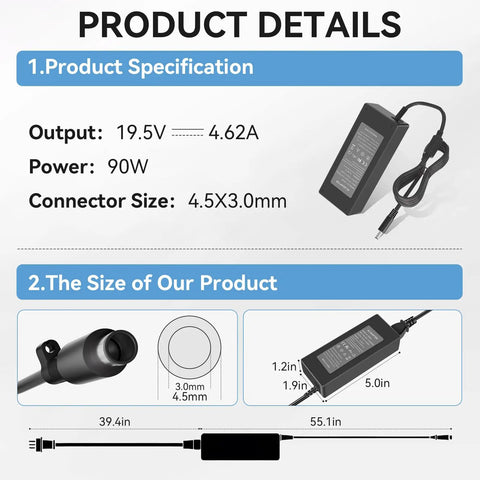90W AC Adapter For Optiplex Micro Desktop PCs 19.5V 4.62A Fast Charging 100 240V Input 4.5X3.0Mm Connector product details