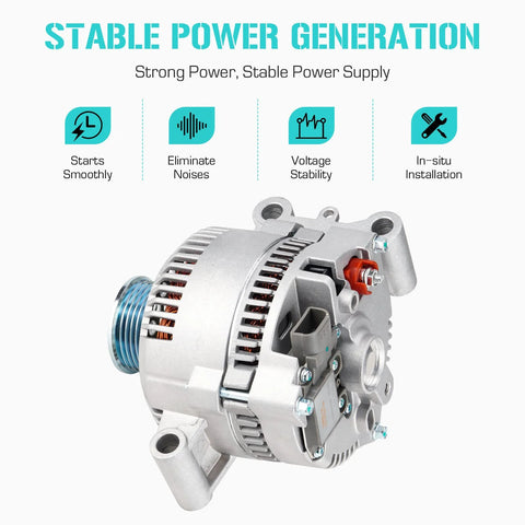 Heavy Duty Alternator Replacement Fits Ford Ranger And Related SUVs 4.0L 1996-2000 front view with power features highlighted