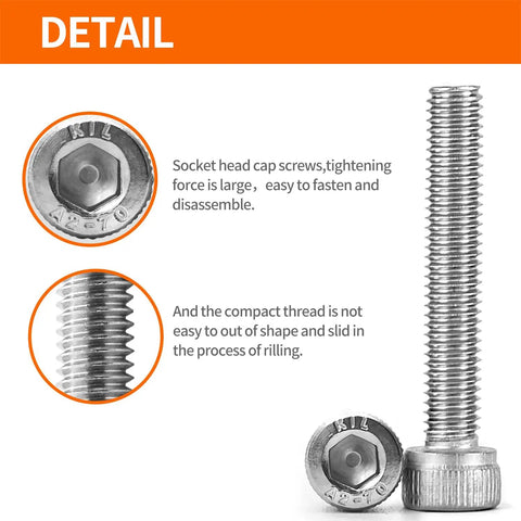 Top Shelf M5 Hex Socket Head Cap Screw Bolt Assortment Kit Built With Premium 304 Stainless Steel showing detailed threading and hex socket.