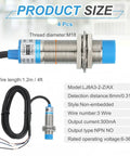 Inductive Proximity Sensor Kit Four Pack NPN NO M18 DC 6 to 36V 300mA 8mm Sensing Proximity Switch Detector product size guide