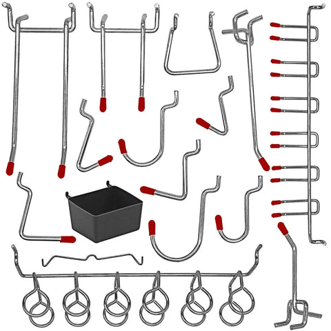 114 Piece Pegboard Hook Set With Metal Hooks Bins And Locks For Garage Organization Fits Standard One Eighth And One Quarter Inch Pegboards With One Inch Spacing Perfect For Tool Storage And Workshop Makeover including hooks and a bin