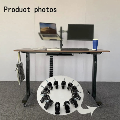 Heavy Duty Caster Wheels Set of Four with 360 Degree Swivel for easy mobility on a height adjustable desk.