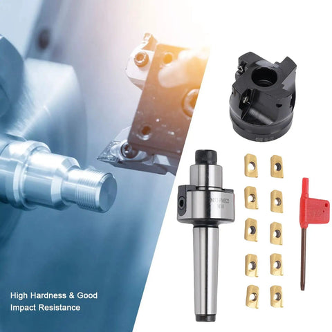 Face Mill Kit With MT2 FMB22 Holder - CNC Indexable High Speed Milling Cutter Kit, 400R-50-22, 10 APMT1604 inserts shown