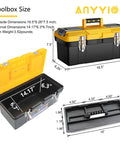 16.5 Inch Toolbox With Removable Tray And Dual Lock Stainless Steel Latches Heavy Duty Durable Tool Chest For Home Garage