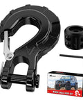Three Eighths Inch Grade 70 Forged Steel Winch Hook Set With Safety Latch, Cable Stopper And Clevis Slip Hooks, Includes Allen Wrench, Handles Up To 35,000 Lbs Working Load For Off Road Recovery, Black