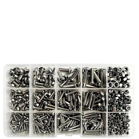 Grab This Pro Grade Hex Head Screw And Nut Kit In 304 A2 Stainless Steel, 12 Sizes M3 M4 M5, 500 Pieces Per Carton in storage box