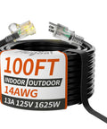 Beefy Outdoor Extension Cord 100 Ft 14 AWG SJTW Waterproof With Lighted Indicator Cold Weather Rated -40C Flexible 3 Prong 125V 13A