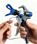 Pro Level Airless Paint Sprayer With 850W Motor For House Painting And Diy Furniture, featuring a handheld spray gun with blue accents.