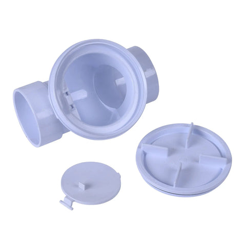 4 Inch PVC Backwater Valve With Quick Action Flapper Elastomeric Seal And Threaded Access Cap With Neoprene Seal shown disassembled