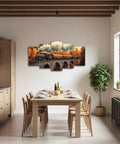 5 Piece Train Canvas Wall Art Set Rustic Vintage Steam Locomotive Prints With Autumn Landscape Railway Poster in dining room