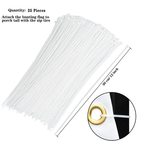 25 white zip ties with brass grommet for Patriotic Pleated Fan Flag Bunting Set With Brass Grommets And Zip Ties All American Flags For Outdoor Decor Perfect For 4th Of July Memorial Day One And A Half By Three Feet Four Pack Weatherproof And Easy To Hang On Fences Or Porches