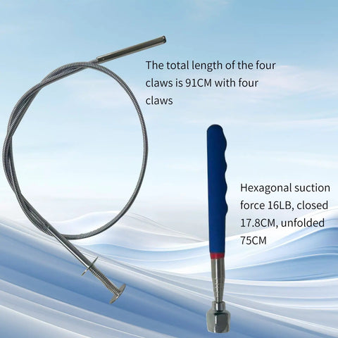 Two Piece Magnetic Pickup Tool Set With 36 Inch Flexible Claw Grabber And Telescoping Magnetic Pickup Stick For Nails Screws Keys And Small Metal Parts 16 Pound Pull Force