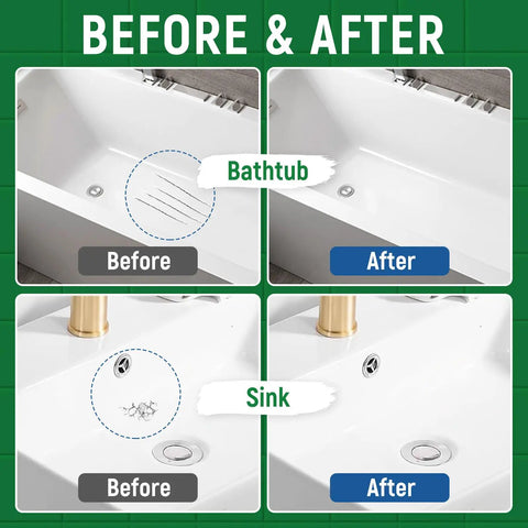 Before and after using Tub And Tile Touch Up Paint Kit In High Gloss White For Scratches And Chips On Tubs Tiles Sinks Toilets And Fiberglass Quick Dry Porcelain Repair Paint Enamel 1.5 Fl Oz on bathtub and sink.