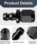 Two Pack 6AN Female To 3/8 Inch Barb Hose Fittings Leak Proof 37 Degree Flare Chamfer Deep Thread Ideal For Fuel Lines Oil Coolers Transmission Coolers Automotive Marine And Industrial Use black anodized aluminum fitting close-up