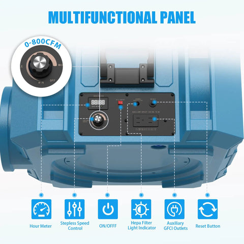 Control panel of Beast 800 CFM Hepa Air Scrubber With Four Stage Filtration And Stackable Negative Air Machine