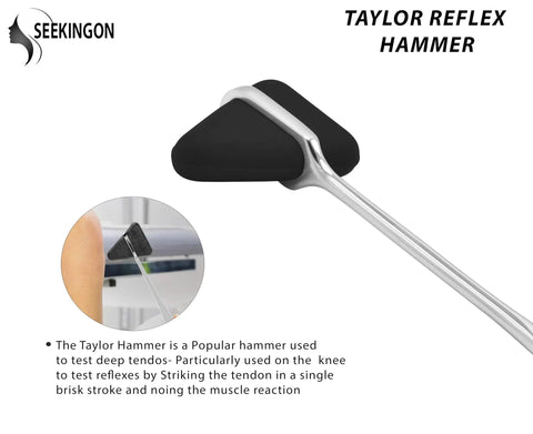 Tomahawk Percussion Reflex Hammer For Neurological Examination Black Durable Stainless Steel Build close-up view.