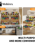 Slick Glide Pull Out Cabinet Drawers Reliable Rugged Wooden Storage Organizer No Fuss Kitchen Setup Heavy Duty Pantry Shelves Undercounter Space Hack Twenty One By Twenty Two Inches with jars and packages.