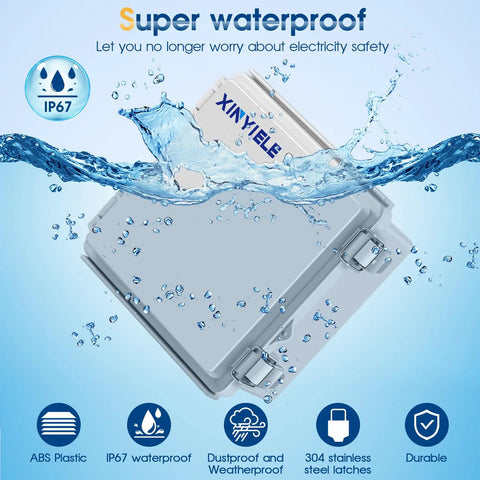 Heavy Duty Abs Plastic Junction Box With Ip67 Waterproof Shield And Dustproof Seal features secure latches and water splashes.