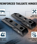 Heavy Duty Tailgate Hinge Set For Jeep Wrangler JK and JKU 2007 through 2018, showing reinforced steel build and black coating.