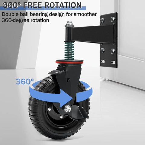 8 Inch Gate Wheel With Brake, Heavy Duty Gate Wheel Caster, 360 Degree Rotation, Spring Loaded, 600lb Capacity, Installed View
