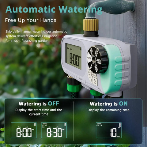 No Fuss All In One Sprinkler Timer For Garden Hose With Child Lock Programmable Brass Digital Water Timer 4 Zone close-up display