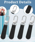 10 Piece Leather Zipper Pull Replacement Kit For Luggage Backpacks Jackets Purses Handbags And Suitcases Durable PU Leather And Zinc Alloy 2.68 X 0.51 X 0.12 Inches Easy No Tool Install shown in detail