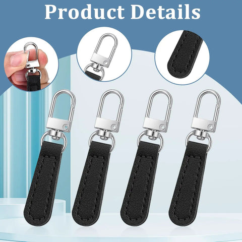 10 Piece Leather Zipper Pull Replacement Kit For Luggage Backpacks Jackets Purses Handbags And Suitcases Durable PU Leather And Zinc Alloy 2.68 X 0.51 X 0.12 Inches Easy No Tool Install shown in detail