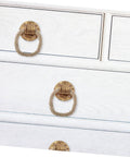 Rustic Rope Drawer Pull Handle In Black Metal For Cabinets And Dressers, Twisted Jute Rope Cupboard Ring Knob installed on white drawers