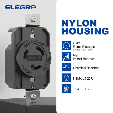 NEMA L5-20R Flush Mounting Locking Receptacle Twist Lock Socket For Generator 20 Amp 125V Pro Grade Heavy Duty UL Listed