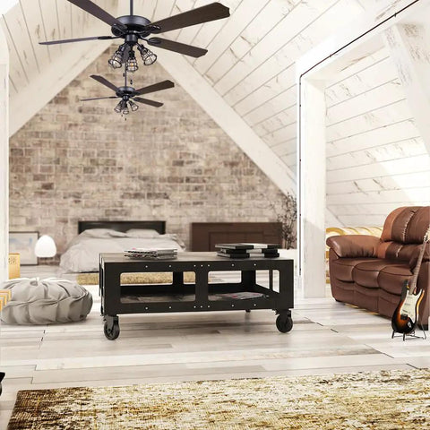 Otto 52 Inch Ceiling Fan With 5 Reversible Blades In Graphite Finish And Silver Oak Walnut in modern farmhouse living room.