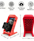 Open Source Bitcoin Miner 1.2 THs Quiet Home Solo Mining Rig With BM1370 ASIC Ultra Low 18W Power 2.4G WiFi Easy Setup Includes Power Supply And Red Stand For Education Or DIY Mining, red desk stand