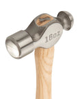 Close-up of Sure Strike Ball Peen Hammer 16 Oz Beefy Heavy Duty Metalworking Tool with forged steel head and hickory wood handle.