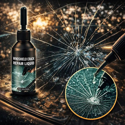 Windshield Crack Repair Kit 2026 Upgrade With Quick Fix Liquid For Cracks And Chips Easy DIY Glass Repair Tool, bottle close-up