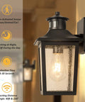 Smart Motion Sensor Outdoor Wall Light Dusk To Dawn LED Waterproof Exterior Fixture For Porch Patio Garage, black, glowing light.
