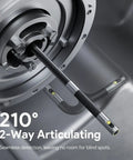 Dual Lens 210 Degree Articulating Endoscope With 4.5 Inch Screen 10 Foot Flexible Borescope Camera inserted in metal pipe