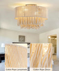 XINGSIYUELYX Ceiling Fan with Light featuring a gold cotton rope lampshade, elegant design perfect for home decor.